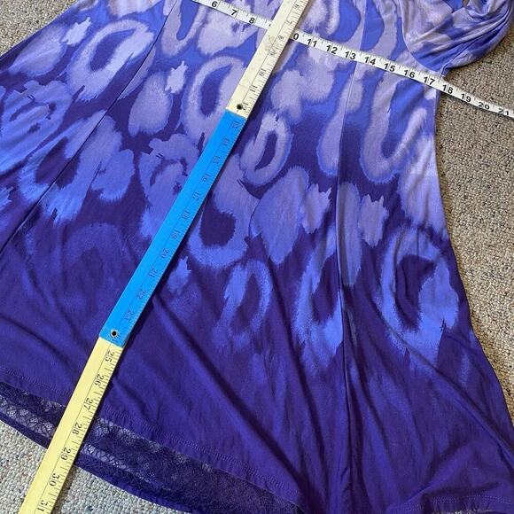 Logo Lori Goldstein Lace Hem Swing Tunic Top S/M Purple Tie Dye Largenlook Boho - Picture 2 of 9